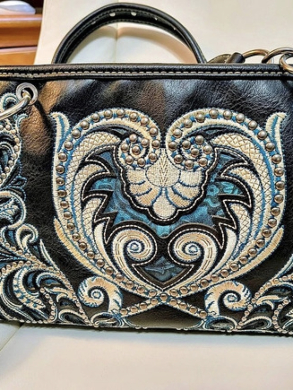 Montana West Embroidered Shoulder Bag in Black & Blue